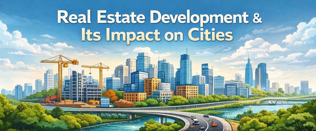 Real estate development and its impact on cities.